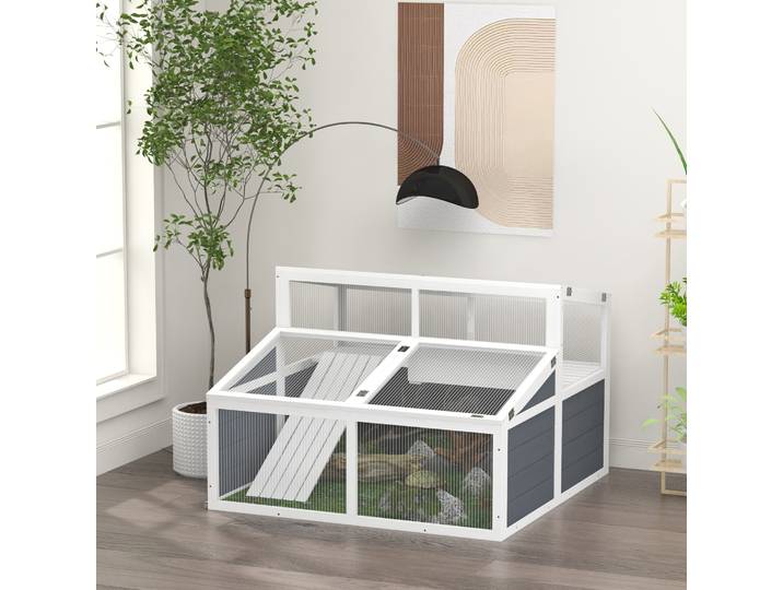 PawHut Enclos Tortue 115x115cm Toit Polycarbonate Gris