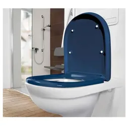 Villeroy und Boch ViCare WC-Sitz 9M67S1P1 Quick Release, Soft Closing, Befestigung von oben, Scharniere Edelstahl, blau AntiBac