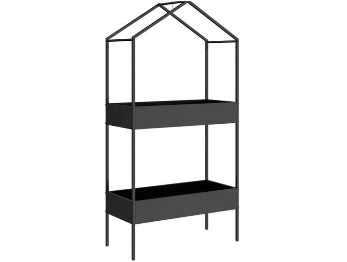 Modfu Pflanzenständer Hausförmig Zweistufig Metall 75x35x150cm, Schwarz, 35x150x75 cm, Wohnzimmer, Wohnzimmertische, Blumenständer