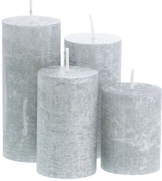 Rustikale Kerzen, silber-metallic, abgestuft, 4 Stück