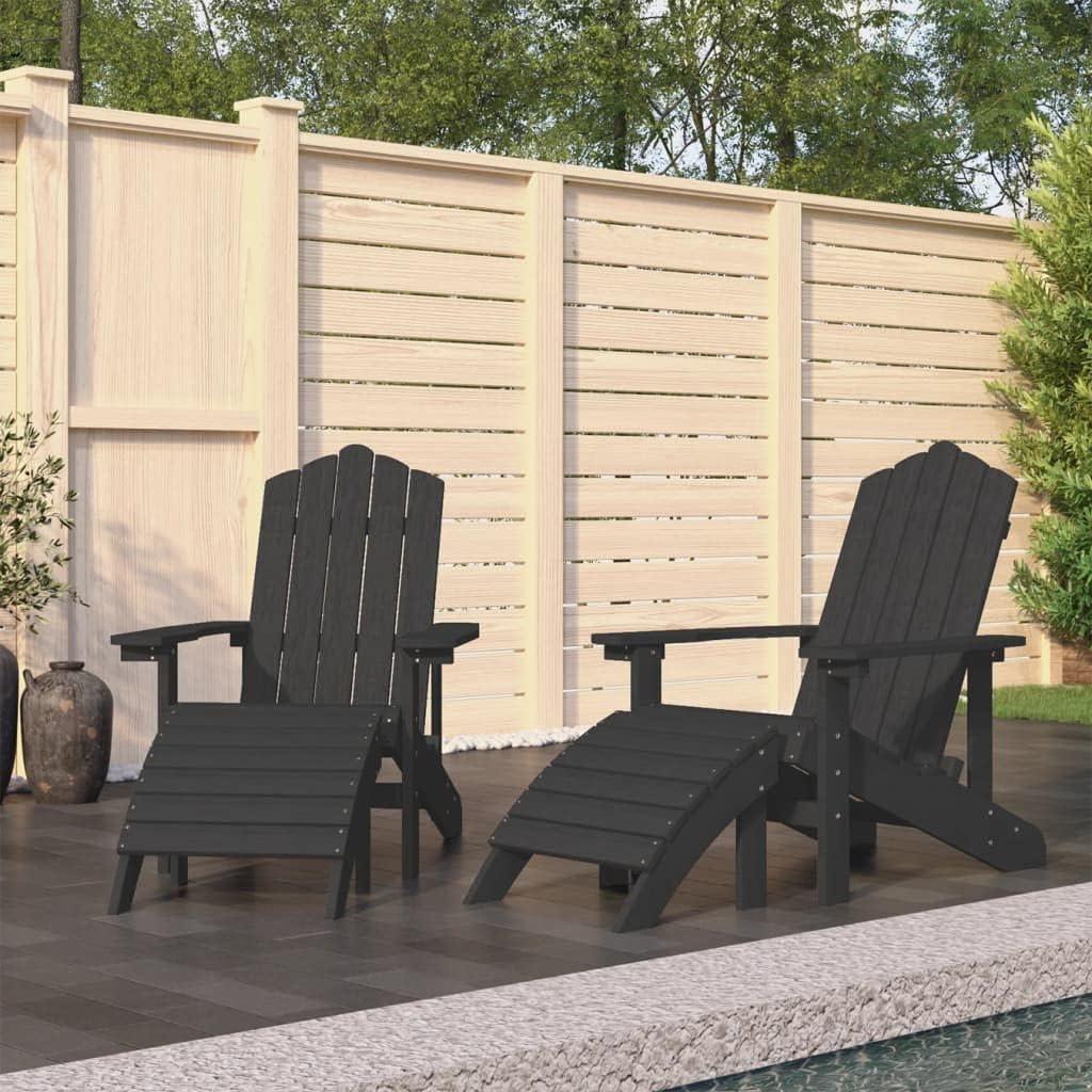 2 Adirondack-Gartenstühle mit Hockern, Gartensessel für den Außenbereich, Gartenmöbel für Balkon und Terrasse aus weißem HDPE