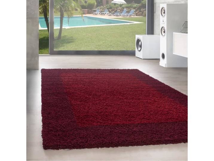 Designer haut fleuri tapis de salon Shaggy long fleuri motif bordure Bordeaux rouge [160 cm rond]