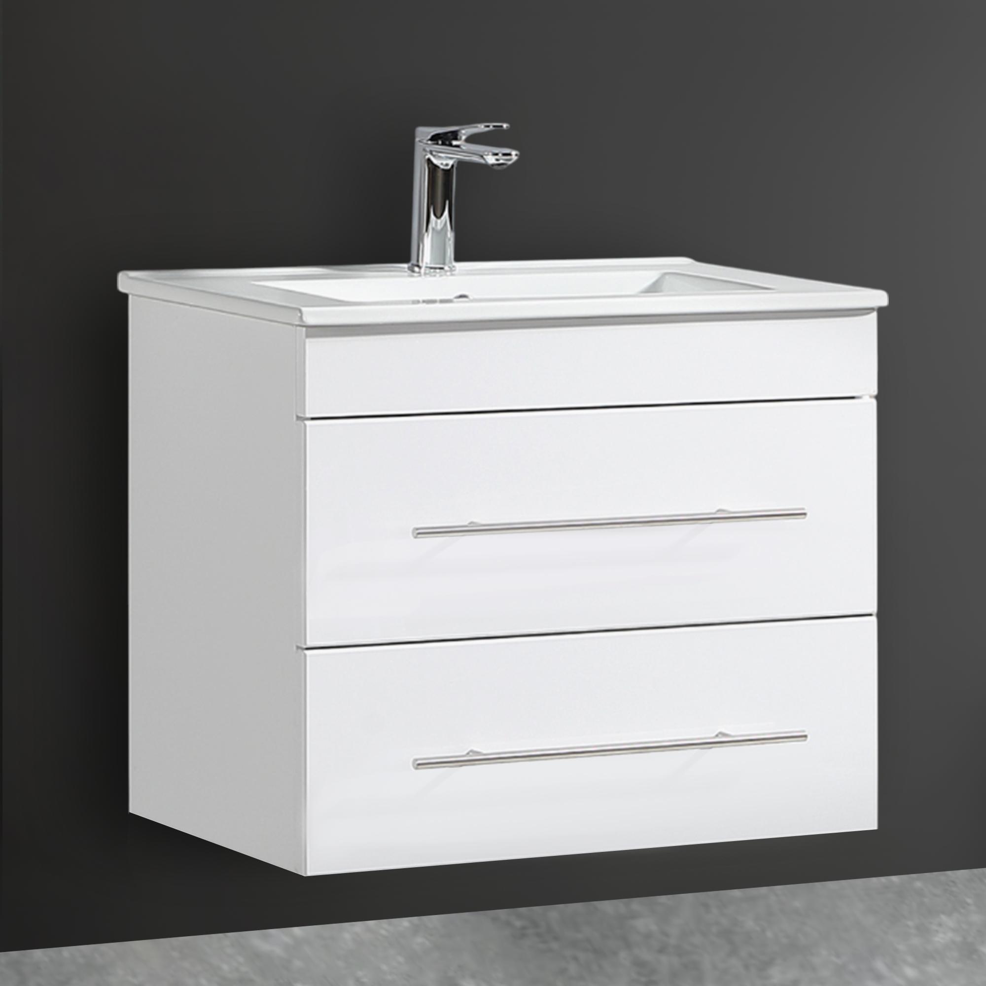 Alpenberger Waschbecken Badezimmer Waschtisch mit Unterschrank 60 cm Breit Hängend | Gäste WC Waschbecken mit Unterschrank Bad Möbel Modern Set | Kleiner Waschbeckenunterschrank Weiß
