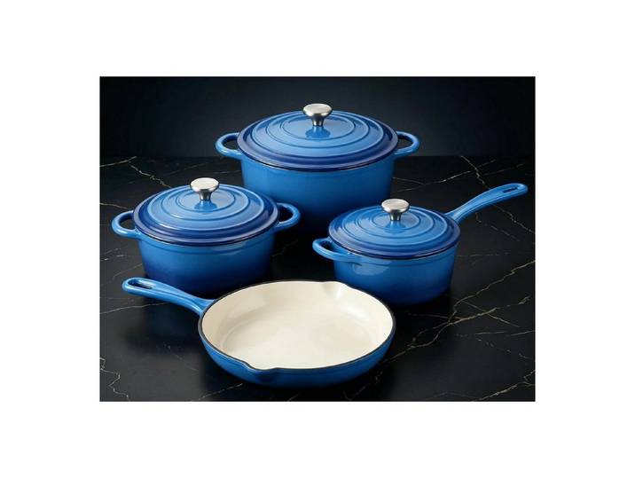 LuxusKollektion Topf-Set Emaille Gusseisen Kochgeschirr Set 4-teilig Blau