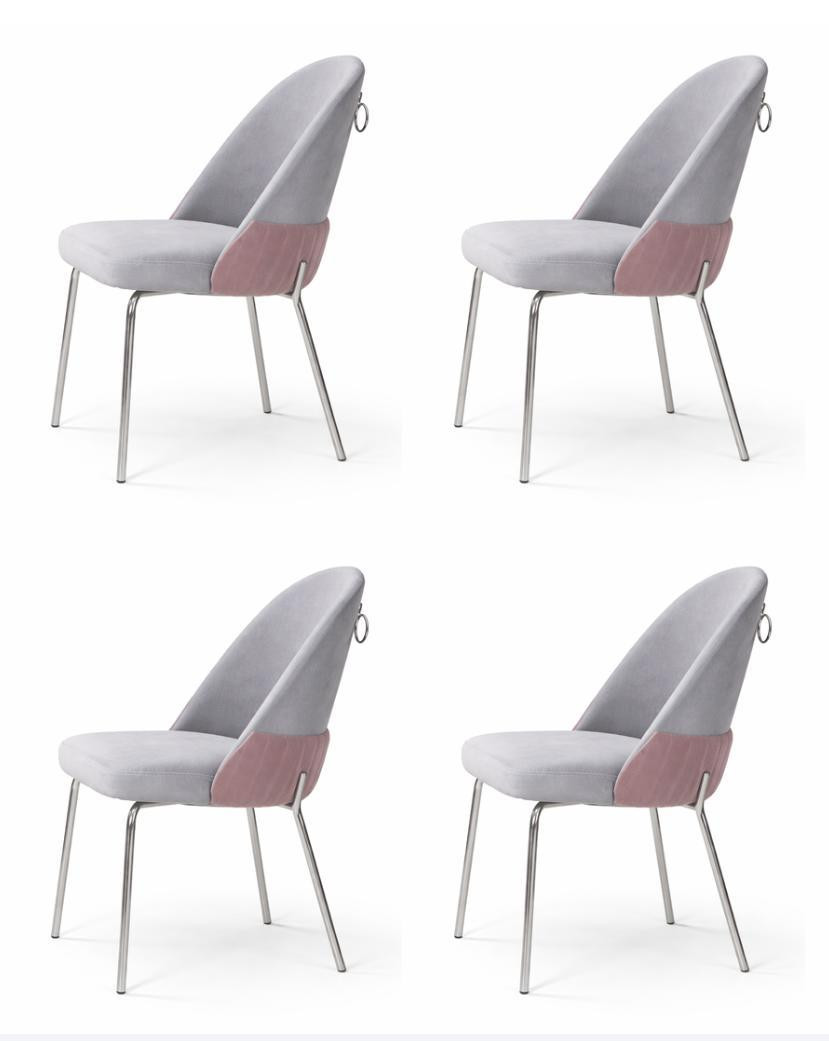 JVmoebel Set van 4 moderne grijze eetkamerstoelen