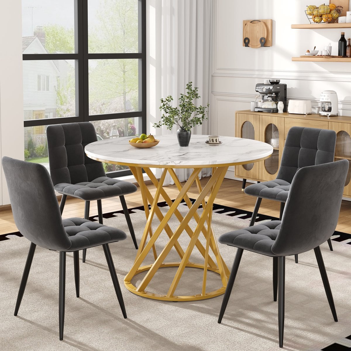 MODFU Eethoekset met ronde eettafel en 4 stoelen, modern design voor keuken of eetkamer, meerkleurig, Diameter: 80 cm
