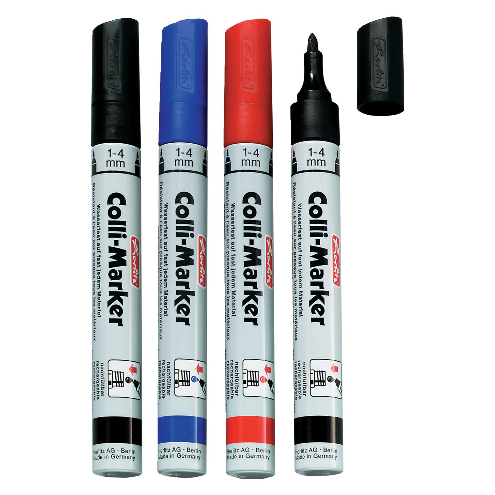 Herlitz Permanent-Marker Colli 1-4 mm, 5 Stück, Blau/Rot/Schwarz (5x) (8665994)