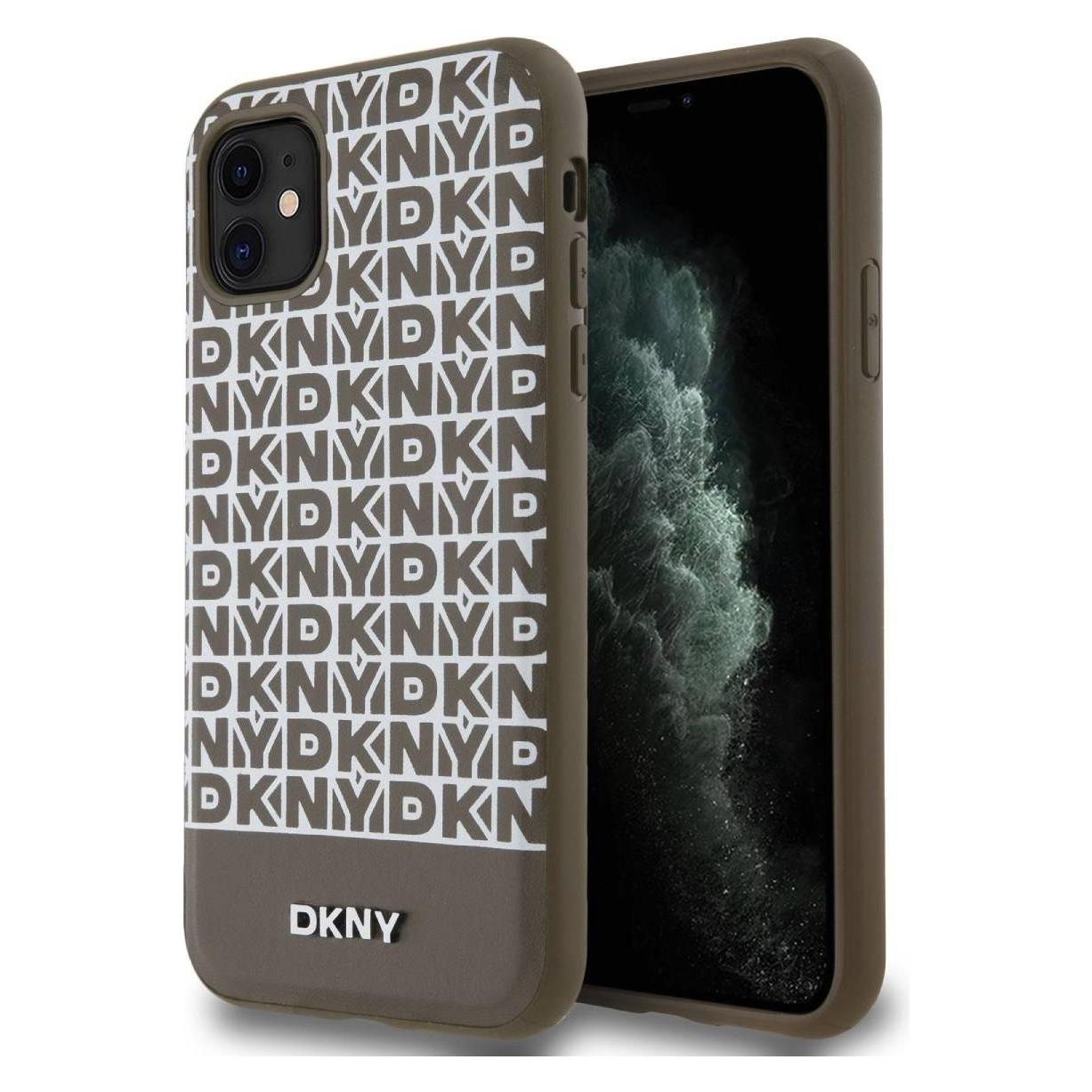 DKNY PU Leather Repeat Pattern Bottom Stripe MagSafe Case for iPhone 11 Brown (Apple iPhone 11) (DKHMN61PSOSPW)