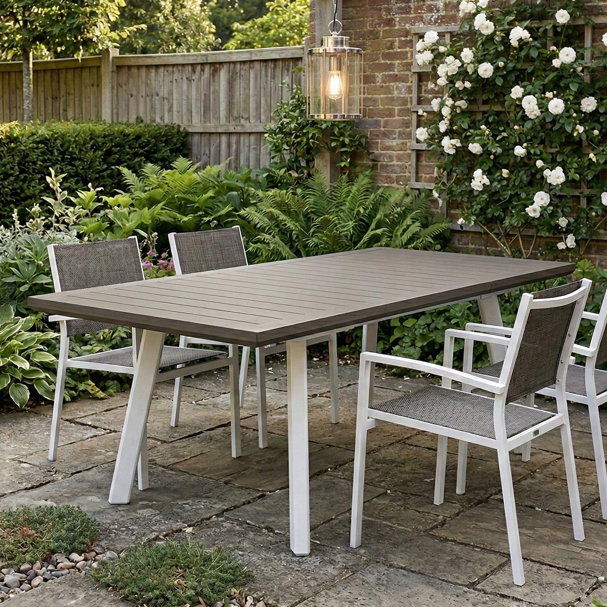 Dmora Outdoor Tisch Penticton 162x100,5x76,5h cm Weiß, 10 Plätze UV-beständig