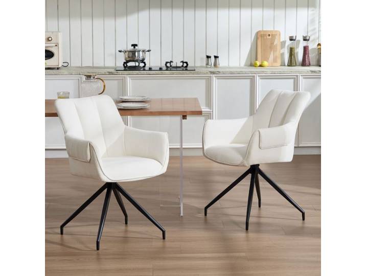 chairus Lot de 2 Chaise de Salle à Manger Pivotantes Chaise de Cuisine pour Salon Fauteuil Pivotant pour Bureau Chenille Beige