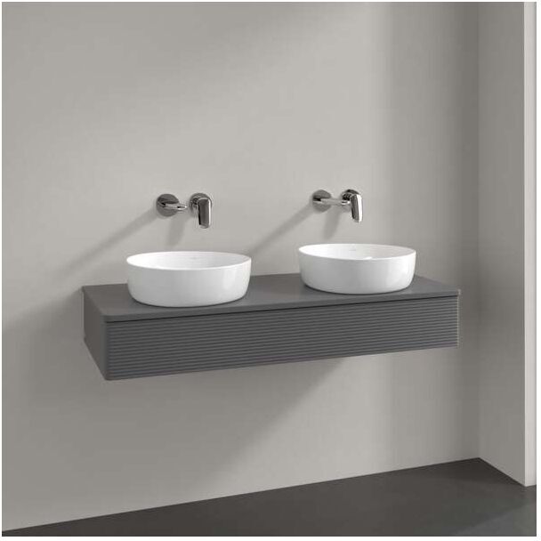 Villeroy und Boch Antao Waschtisch-Unterschrank L13150GK Villeroy und Boch Antao Waschtisch-Unterschrank L13150GK  eckig mit Hahnlochbohrung wandhängend Befestigungsset wird mitgeliefert 2 x Raumsparsiphon für 2 Waschbecken mit Auszugsbeleuchtung 1 x LED/