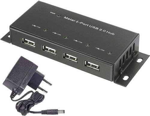 Renkforce RF-4830984 USB-Hub 4 Port USB-A USB 2.0 480MBit/s Metallgehäuse, zur Wandmontage Schwarz RF-4830984