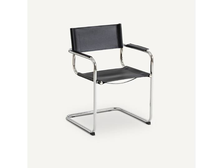 AM.PM Fauteuil de table, croûte de cuir véritable et acier chromé, WINSET Noir Graphite