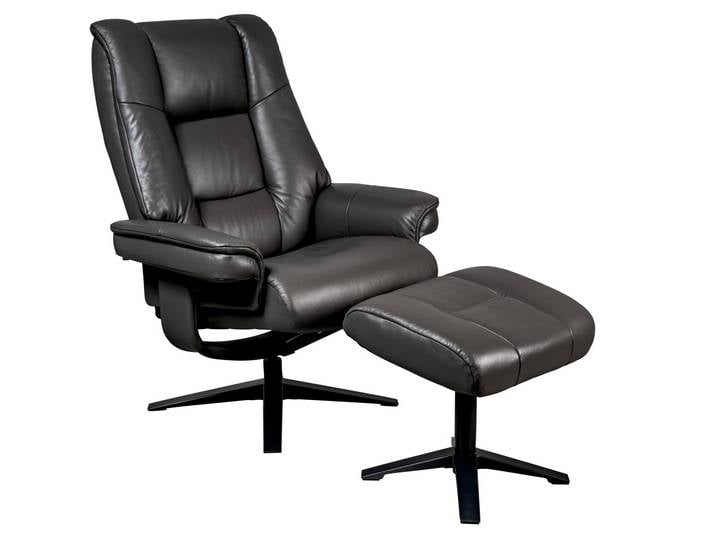 XORA Relaxsessel mit Hocker ELVIRA, grau, Leder
