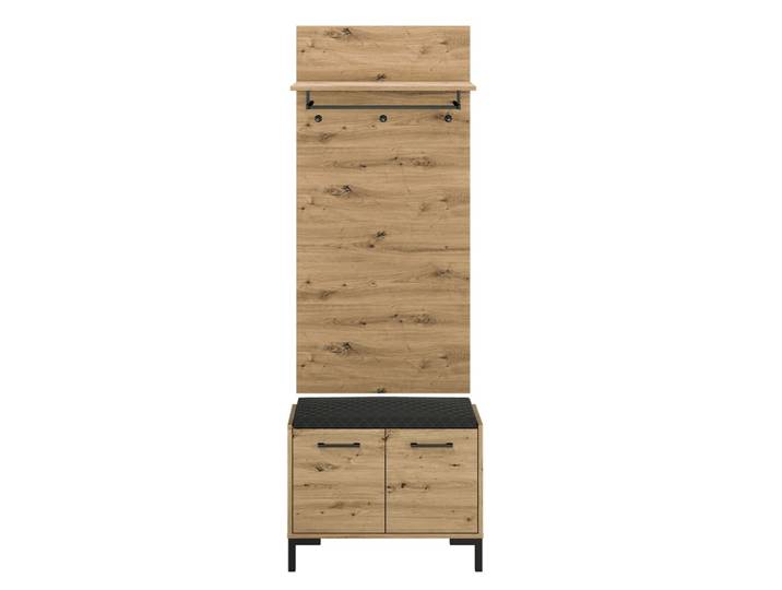 Meuble entrée porte-manteau et banc mélaminé marron