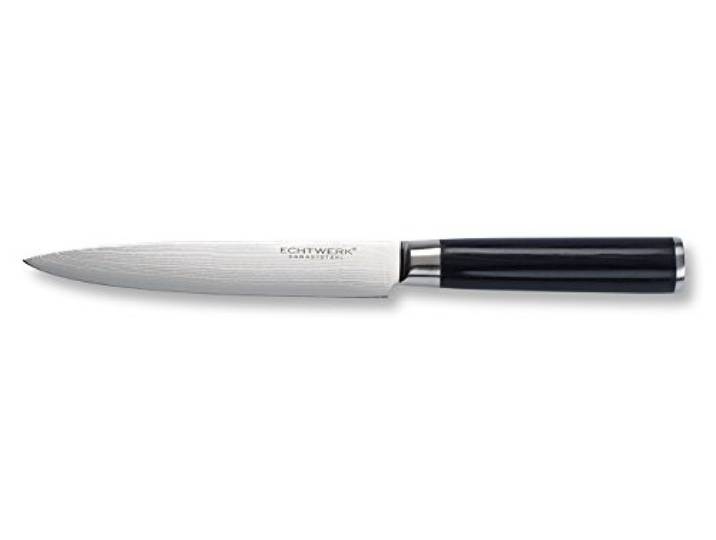 ECHTWERK Damastmesser Fleischmesser aus hochwertigem Stahl, Küchenmesser, Kochmesser, Schinkenmesser, Spezialstahl, Griff aus Pakkaholz, Klingenlänge: 18 cm