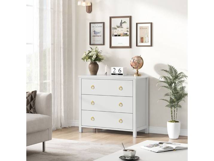 Commode 3 tiroirs moderne Meuble de rangement spacieux vêtements Table de chevet ou Meuble TV Chambre salon couloir élégant Blanc