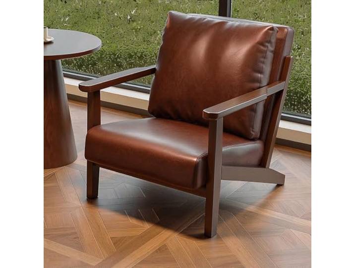 Retro Sessel Ohrensessel PU Leder Massivholzrahmen Gepolstert loungesessel Vintage Einzelsofa Sessel Ohrensessel Polsterstuhl for Wohnzimmer/Schlafzimmer/Empfangsbereich(Coffee)