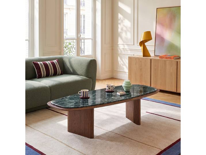 HABITAT - Table basse rectangulaire finition noyer et marbre - Vert sapin - Ormea