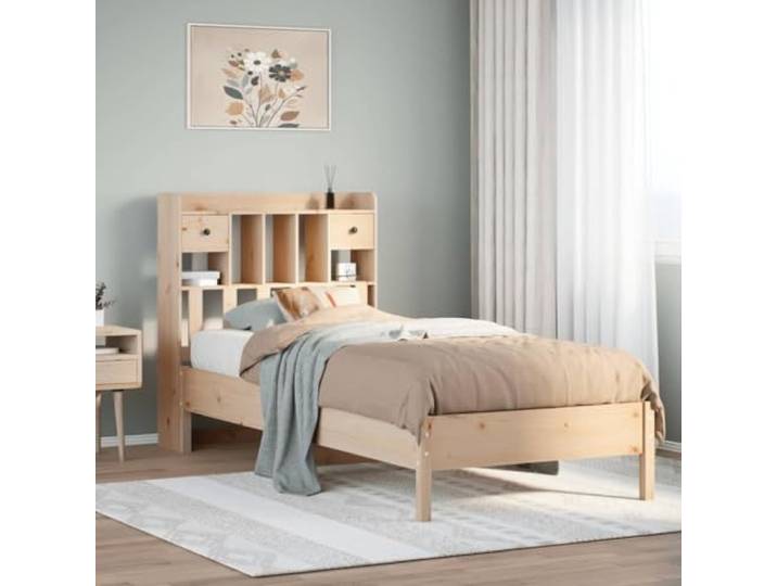 RJPLMFV Bücherbett, Kiefernholz, massiv, 75 x 190 cm, ohne Matratze Lattenrost inklusive, integrierte Aufbewahrung, ersetzt Nachttisch, ideal für kleines Schlafzimmer