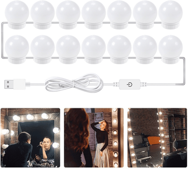 Everyday Crate USB Vanity Mirror Lights Adjustable Brightness LED Makeup Light Kit For Dressing Tables 14 LEDs