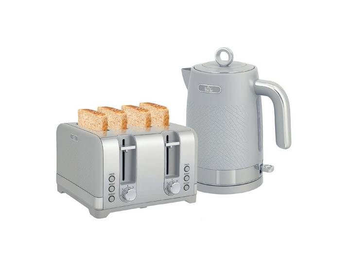 kowdom Toaster Wasserkocher & Toaster Set, 1,7L, 2200W, 4-Scheiben, grau, Standgerät, für Toastbrot, Brötchen, Sandwich, 2200 W, Wasserkocher & Toaster Set, 1,7 L, 2200 W, 4-Scheiben-Toaster