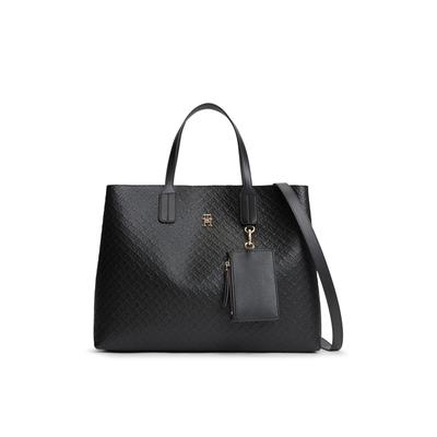 Handtasche TOMMY HILFIGER "TH ICON SATCHEL MONO", Damen, Gr. B/H/T: 0cm x 0cm x 0cm, schwarz, Lederimitat, Taschen Handtasche, Damen Schultertasche, Satchel mit trendiger TH-Allover-Logoprägung