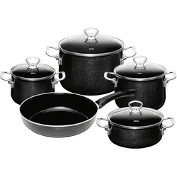 Riess Emailset 5-teilig, Pfannenset + Topfset, Braun