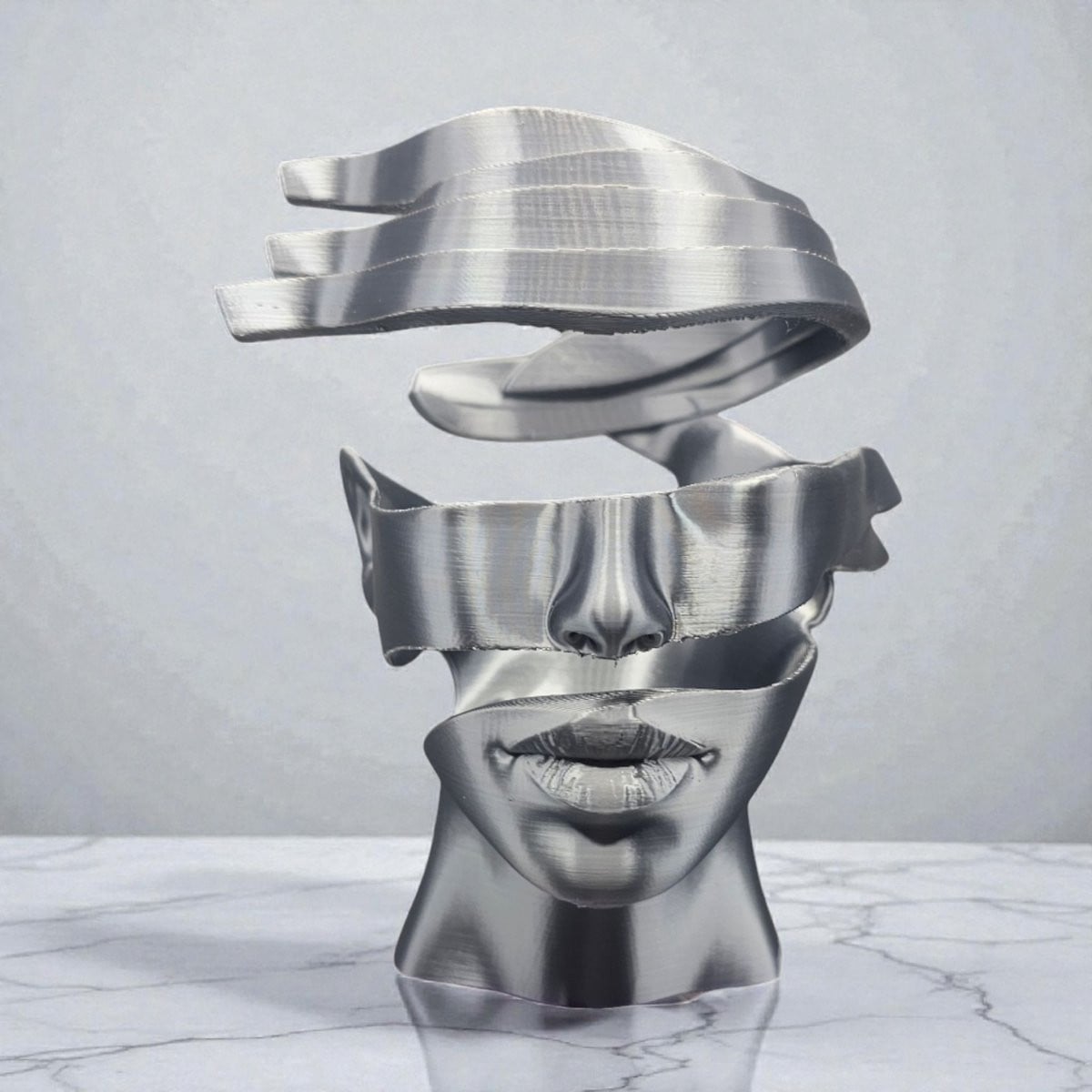 Layerzz Unpeeled 3D geprint abstract kunstbeeld voor op tafel, zilverkleurig, Hoogte: 20 cm