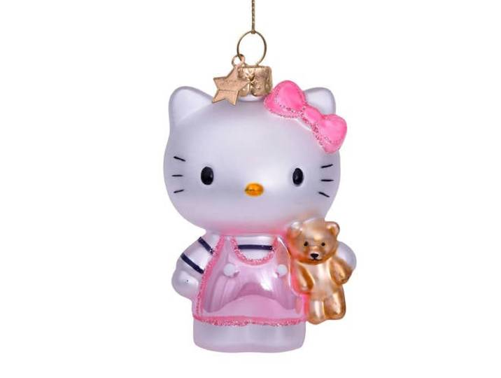 Vondels kerstornament Hello Kitty met beer (roze)