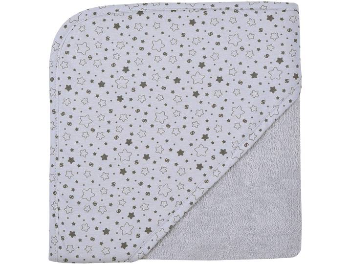 Kapuzenhandtuch WÖRNER Sterne hellgrau Kapuzenbadetuch 80/80 , grau (hellgrau), B:80cm L:80cm, Frottee, Frottier, Handtücher, Kapuzenhandtuch, obere Lage der Kapuze aus bedrucktem Single-Jersey
