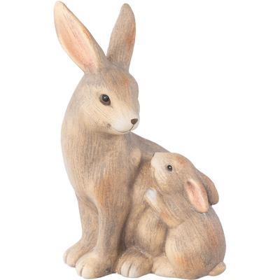 Osterhase CREATIV HOME "Hase mit Kind", braun, B:15cm H:25cm T:13cm, Keramik, Dekofiguren, mit niedlichen Gesichtern