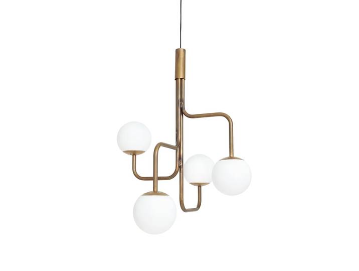 Konsthantverk Strapatz hanglamp globe Ø78 cm Onbewerkt messing-opaal