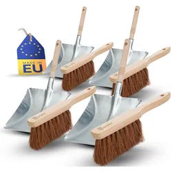 4X Kehrschaufel Set verzinkt Kokosborsten Kehrblech und Handfeger Set Kehrset Kehrgarnitur Dustpan and Brush Handfeger Kokos Kehrwisch Kaminzubehör Kaminbesen Kehrschaufel