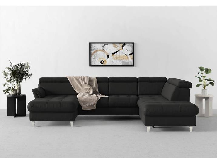 Wohnlandschaft, Luxus-Microfaser TORO, Anthrazit, 304×216 cm, Ottomane Rechts, Kopfteilverstellung, Sit&More