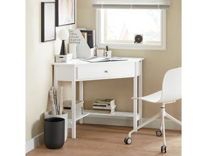 SoBuy® table d'angle\,bureau\,avec étagère et tiroir\,blanc\,FWT31-W