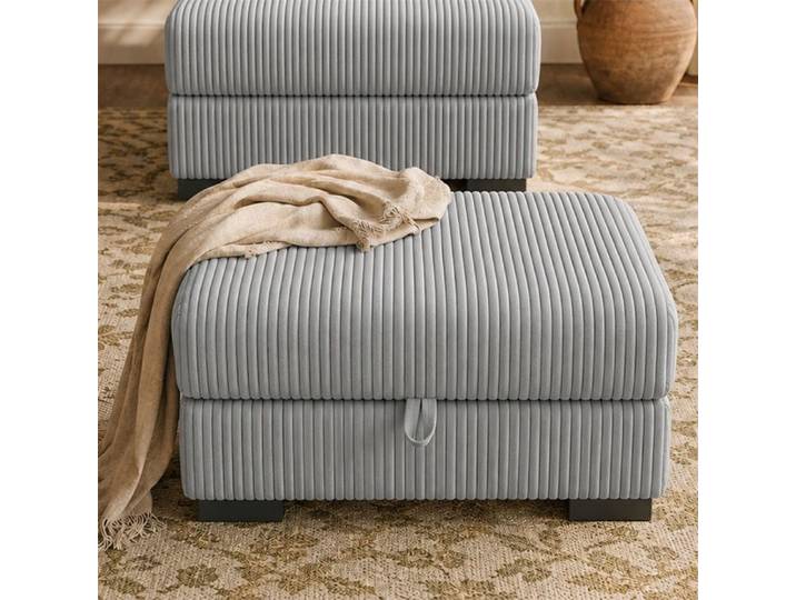 Pouf avec rangement - Repose-Pieds Coffre de Rangement en Velours Côtelé - Repose-Pieds pour Chambre et Salon - Gris