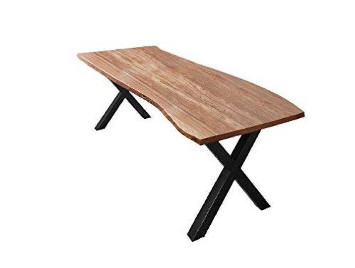 SAM Esstisch Xaver 240x100 cm Akazie natur Baumkante X-Gestell schwarz Baumkantentisch massiv, Akazienholz naturfarben, Metallgestell, Esszimmertisch
