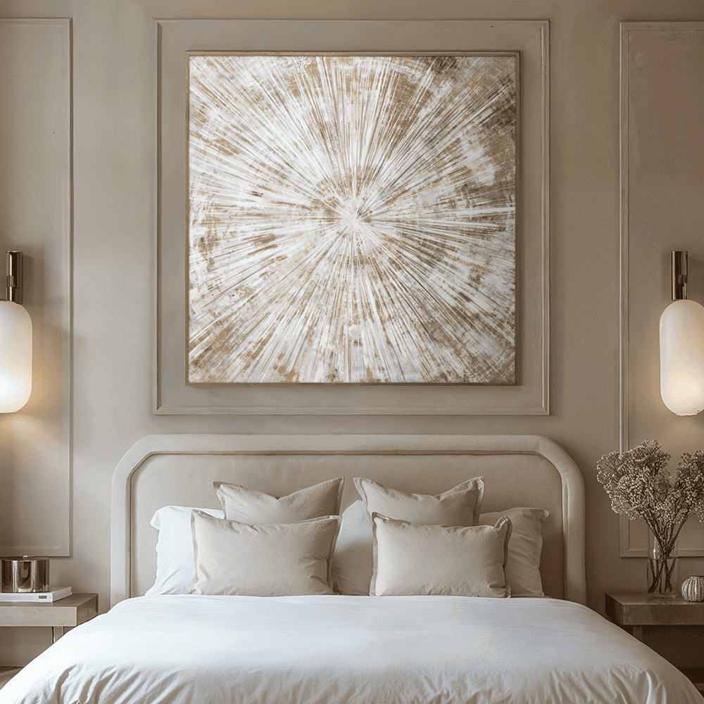 Sunburst Cream & Gold Framed Canvas Wall Art