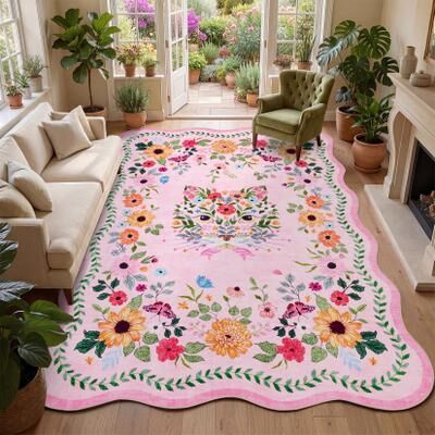 Garvee Scalloped Floral Cat Area Rug