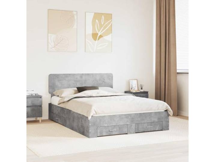 RJPLMFV Bettgestell, Betongrau, 160 x 200 cm, Holz, Technik Mit Aufbewahrungsschubladen, inklusive Latten, modernes Design, einfache Montage