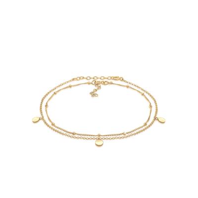 Fußketten Set ELLI "Fußschmuck Ball Basic 2er Set 925 Sterling Silber" Gr. 22, gold, Fußketten, Damen, Silber 925 (Sterlingsilber)