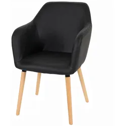 Mendler Esszimmerstuhl Malmö T381, Stuhl Küchenstuhl, Retro 50er Jahre Design ~ Kunstleder, schwarz, helle Beine