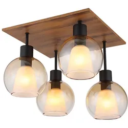 Deckenleuchte Holzlampe Deckenlampe Wohnzimmerleuchte 1 flammig Glas rauch