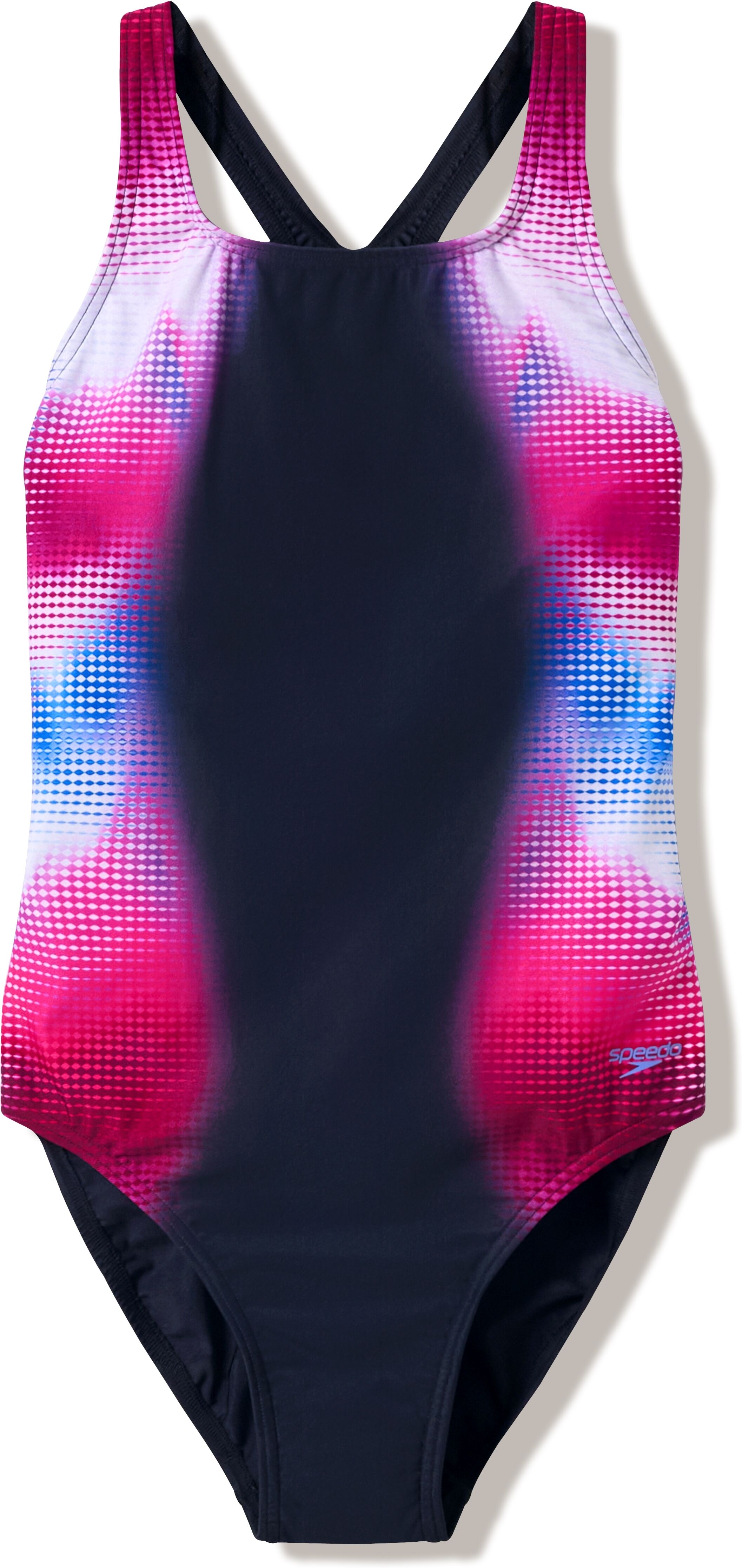 Badeanzug SPEEDO "ENG PRINT MEDALIST", Damen, Gr. 42, N-Gr, bunt (blk, pnk), Obermaterial: 100% Polyester, Badeanzüge Badeanzug, für Training und aktives Schwimmen, mit Vier-Wege-Stretch