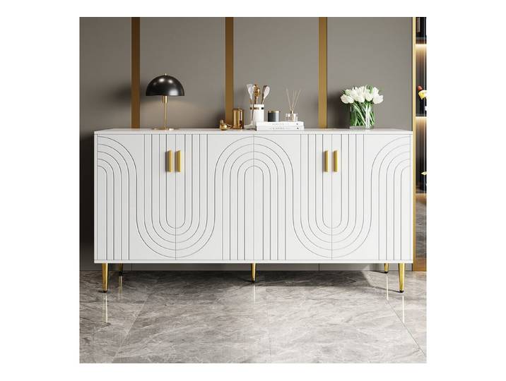 Fine Life Pro Sideboard Sideboard weiß, Wellendesign, Goldgriffe & -füße, elegant