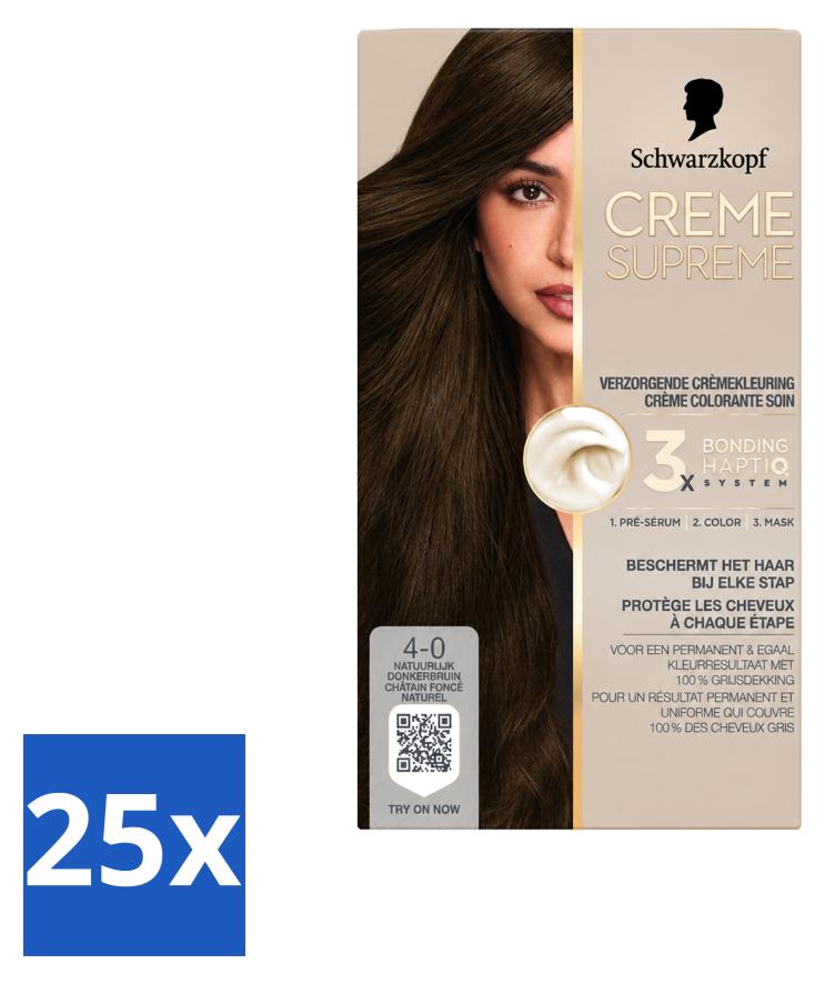 25 x Schwarzkopf Creme Supreme 4-0 Natuurlijk Donkerbruin Haarkleuring 245g - Vorteilspackung - 25 Stücke
