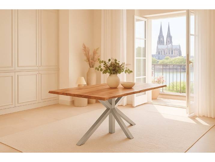 SAM® Baumkantentisch Spider, massives Akazienholz, Baumkante, Metallgestell Spider-Form