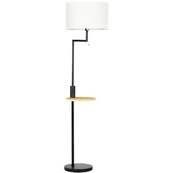 STILVORA Stehleuchte mit Ablage und USB Anschluss Stahl Stoffschirm Weiß 168x40x40 cm E27 bis 40 W Zugkette modernes Wohn und Leselicht