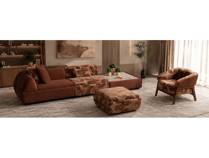 JVmoebel Big-Sofa Modernes 3-Sitzer Sofa mit Sessel, Pouff und Kaffeetisch, 4 Teile